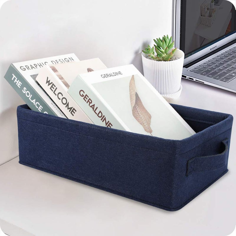 KWLET Decorative Storage Basket Collapsible Felt Bins Fabric Baskets Storage Organizer for Underwear Socks Bra Towel Toiletry Baby Products Storage Basket Navy Blue - Image 2